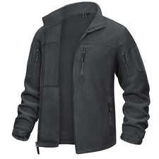 Mens Fleece Lined Light Jacket Winter Casual Cargo 7 Pocket Zip Warm Work Jacket