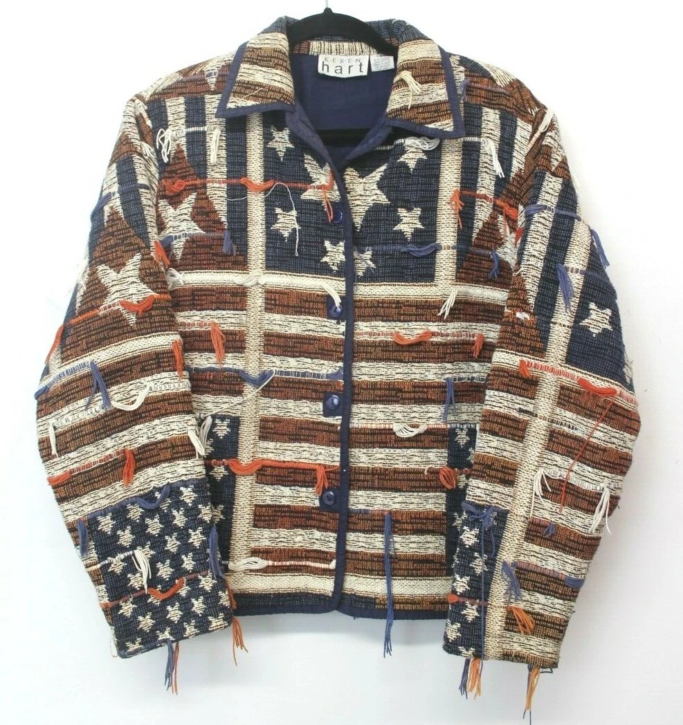 Vintage Keren Hart American Flag Jacket Women s Size S Multi Color