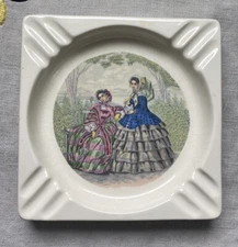 Vtg Salem USA square Ashtray Victorian Ladies Ceramic Mutual Specialty Erie, PA