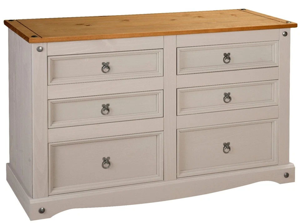 Corona Grey Chest of Drawers Pine 6 Drawer 3+3 Solid Pine Mexican Wax Sideboard - Image 2 of 4