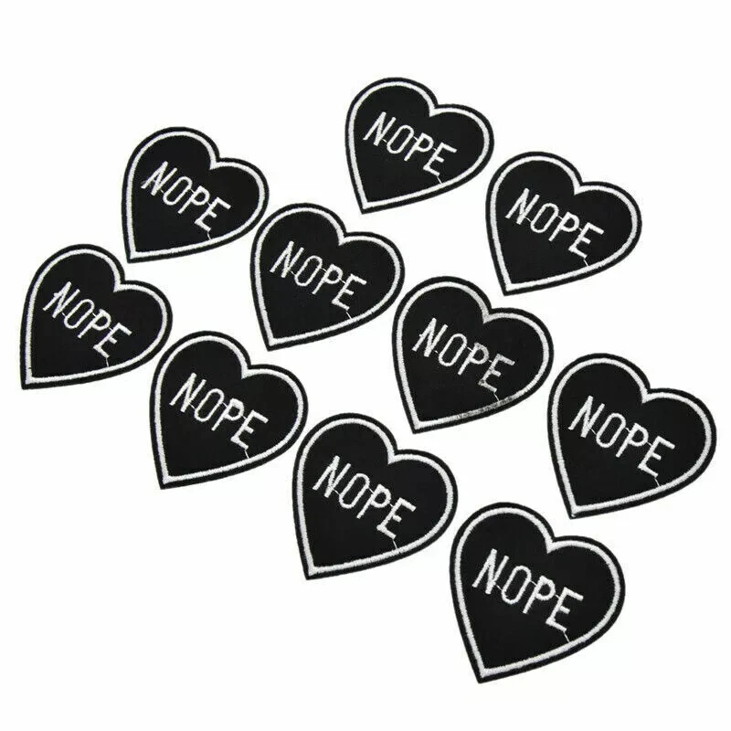 20x NOPE Heart Small Patch Embroidery Sew On Iron On Badge Fabric Craft Applique - Image 4 of 4