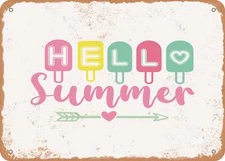 METAL SIGN - Hello Summer - 9 - Vintage Look Sign