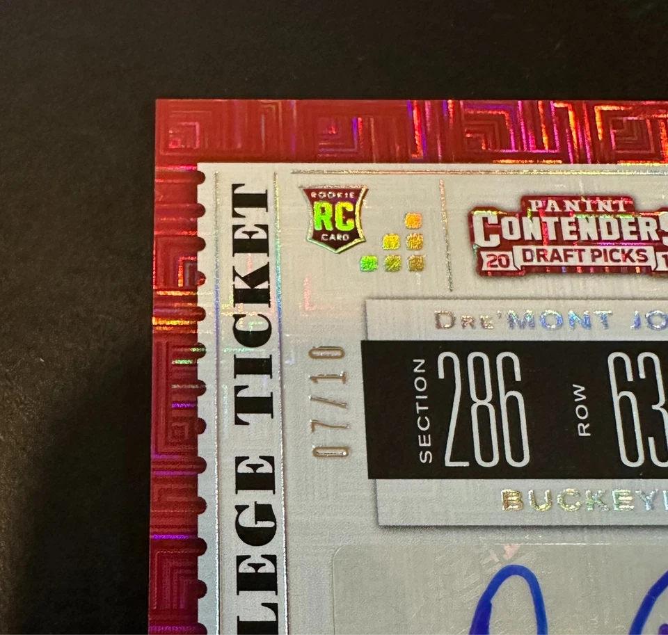 2019 Panini Contenders Draft Picks Dre'Mont Jones RC Diamond Ticket Auto /10 SSP - Image 3 of 3