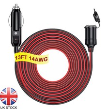 13FT/4M 12-Volt Car Charge Cigarette Lighter Extension Cable 14AWG 15A Fuse New
