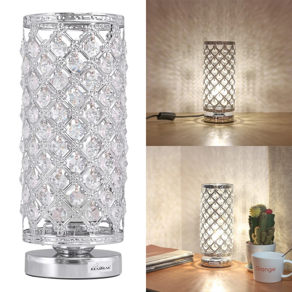 Juego de 2 Lámparas de Mesa de Cristal con Base Plateada Lámpara Decorativa para Dormitorio,Habitación de Niñas Foto 2 de 4