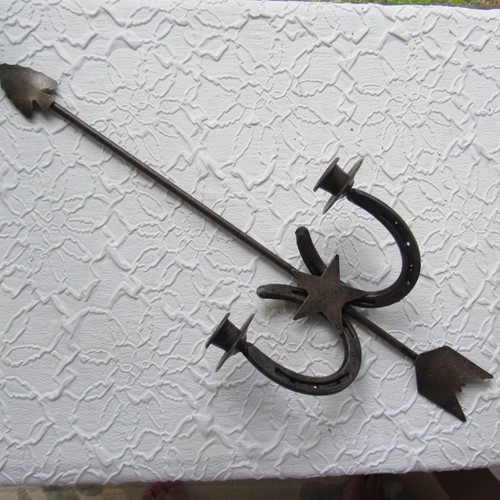 Diamond Arrow Horseshoe Candle Wall Sconce Deco Rustic Western LOT 2pc 16x8 22x9 - Picture 2 of 18