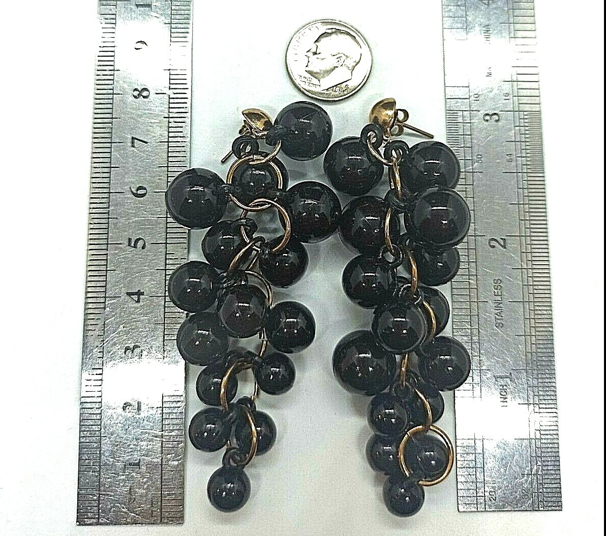 Cluster Earrings Statement Black Lightweight Gold… - image 9