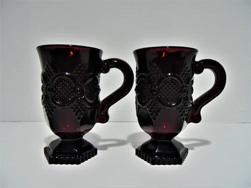 2 Avon Ruby Red Cape Cod 1876 Pedestal Mugs