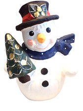 Eduscho Winter Figur Schneemann Pappmaché Handbemalt 32 cm OVP