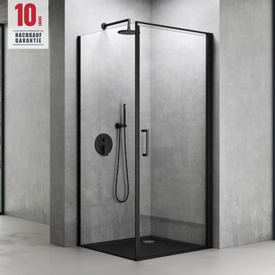 Duschkabine 90x90 100x100 Hebe-/Senk-System Schwarz Dusche H:195cm 8mm ESG Nano