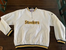 Pittsburgh Steelers Mens Windbreaker Size Medium Reebok White 1/4 Zip Pullover