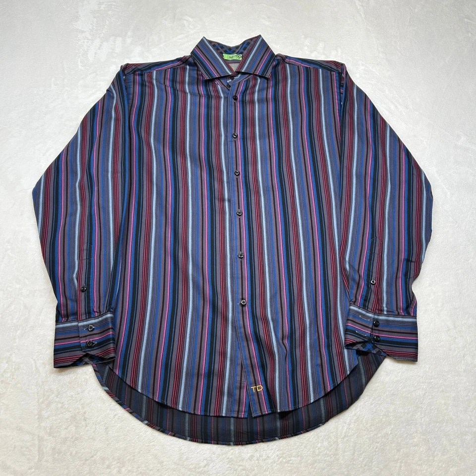 Thomas Dean Striped Shirt Long Mens Medium Purple Blue Multicolor - Image 2 of 4