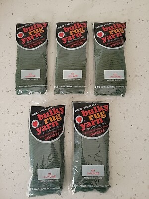 Lot of 5 Red Heart Pre-cut Rug Yarn DARK OLIVE # 622 , 320 Pieces each ...