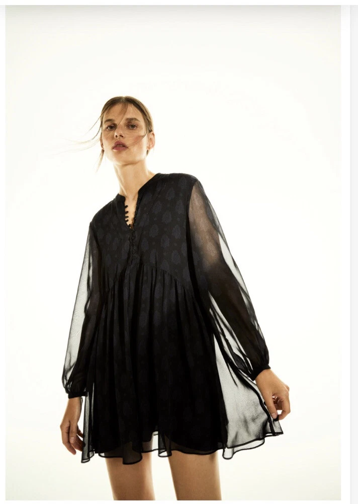 Zara black chiffon dress clearance