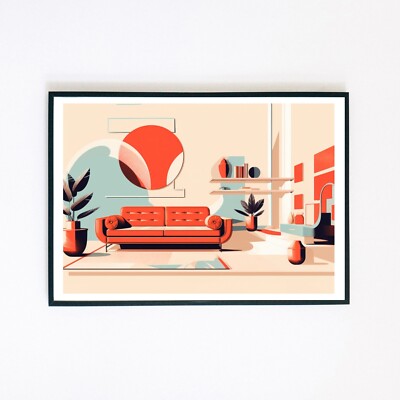 Retro 60er Jahre Innenarchitektur Illustration Collage A4 Wohndeko Wandbild Kunstdruck