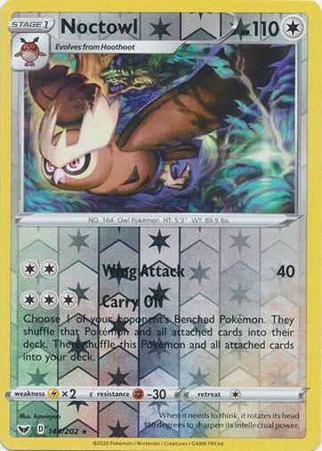 Pokemon Sword & Shield Base Noctowl Rare Reverse Holo 144/202