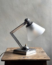 Lampada da comodino Art Decò in metallo nichelato e vetro acidato