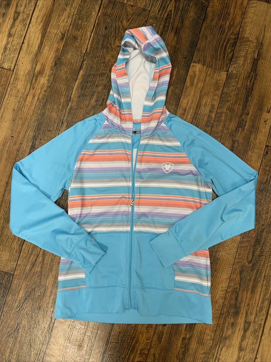 Ariat Tek Cold Series Lt Blue/orange Striped Hooded Full Zip Jacket Size  Small