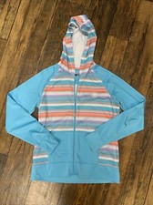 Ariat Tek Cold Series Lt Blue/orange Striped Hooded Full Zip Jacket Size Small