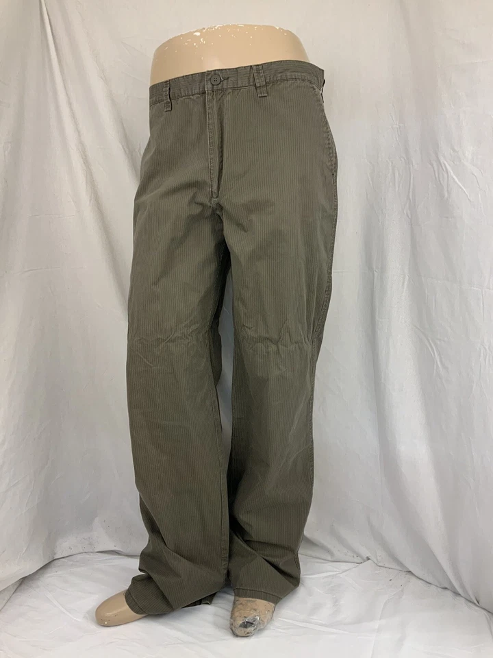 Calça Koutons cáqui 36x33 listra marrom 100% algodão frente plana em perfeito estado YGI Q1-7 - Imagem 2 de 4