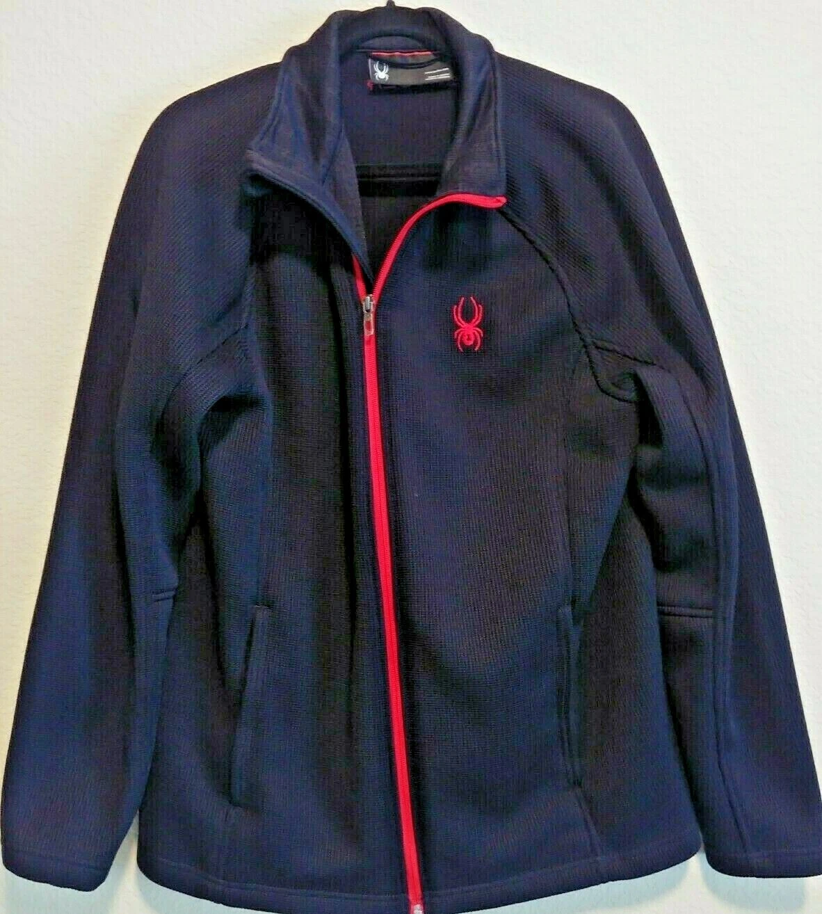 Men's Black Spyder Active Sports Full Zip Jacket Ribbed Weave Fleece Lining XL