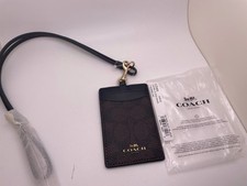 Coach Women's ID Lanyard Signature Canvas Card Case Walnut/Black NWT CZ285