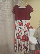 Shein Red Rose Floral Maxi Short Sleeve white and Red LONG A Line  Dress 2XL 