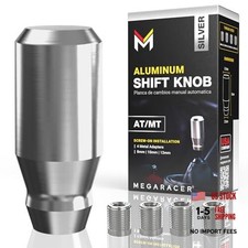 Premium Brushed Shift Knob - 4 Metal Threaded Adapters, 4 Silver Short Cylinder