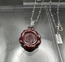 janji Stamp Necklace Red Akanishi Worn