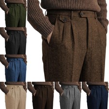 Men's Herringbone Dress Pants Pleated Straight Leg Trousers for Business Wedding