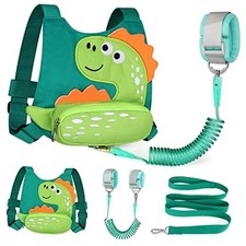 Toddler Harness Leash Aquamarine/Light Green Spotted Brachiosaurus, Green Link
