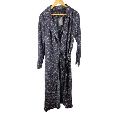 NU Denmark Dress Women MEDIUM blue Leopard wrap maxi long sleeve size M AA