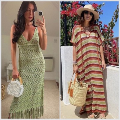 ZARA Woman RARE Crochet Knit Flapper Green DRESS & Multicolor KAFTAN - SET  | eBay