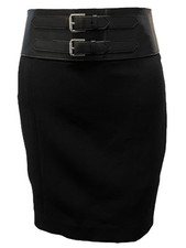 VTG Ralph Lauren Lamb Leather Buckle Wool Knee Length Skirt Women  s Size 6