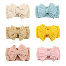 6 Pack Pink Nylon Headbands, Stretchy Infant Bows, Head Wraps, Newborn, Toddler