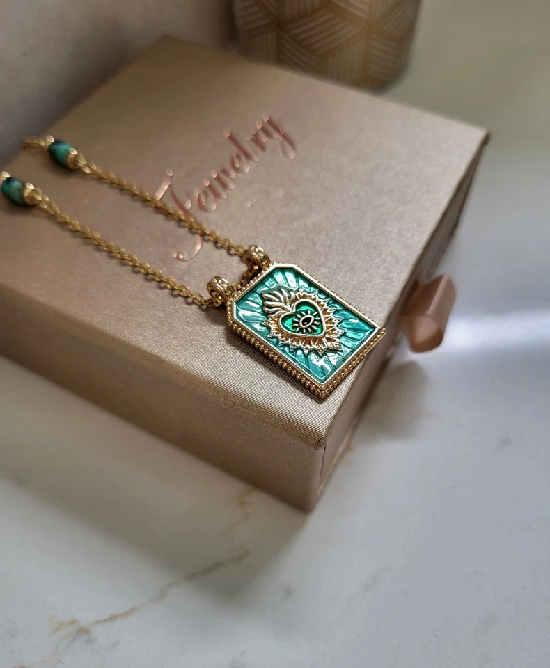 Collier "Trésor Sacré" Fait Main En Pierre Naturelle Turquoise D'Afrique - Photo 3/4