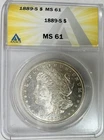 1889-S Morgan Silver Dollar, ANACS MS-61, Key Date, Very Reflective!