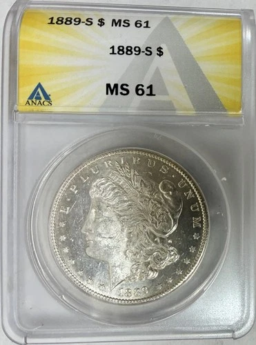 1889-S Morgan Silver Dollar, ANACS MS-61, Key Date, Very Reflective!