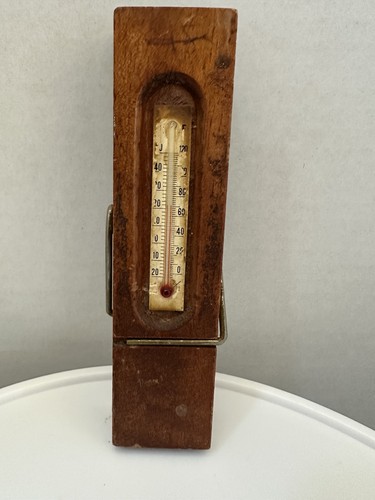 Vtg Clothes Pin Thermometer Stained Wood Indoor Home Decoration Made in Japan