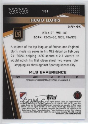 2024 Topps Chrome MLS oro rifrattore lava Hugo Lloris #151 - Foto 2 di 3