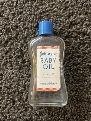Vintage 1960's Johnson's Baby Oil 2 FL OZ Glass Bottle w Lid Made in USA