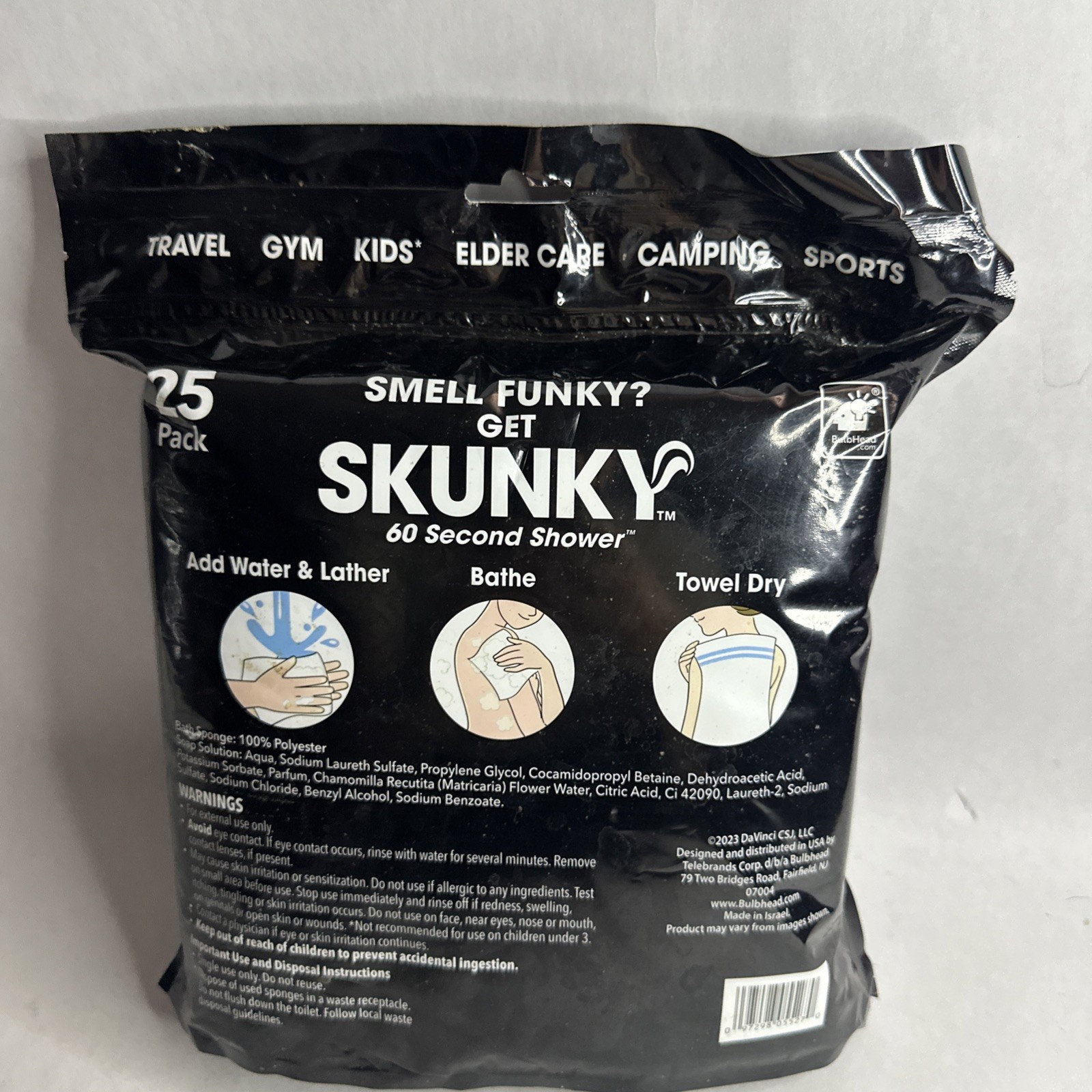 25-Pack | SKUNKY Disposable Rinse-Free Bathing Wipes Cleans Without a Shower