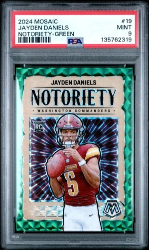2024 PANINI MOSAIC NOTORIETY GREEN #19 JAYDEN DANIELS ROOKIE RC PSA 9