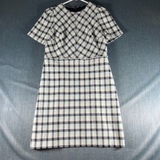 Ann Taylor Women’s Dress Size 4 White Plaid Lined Elegant Wear Cotton Blend