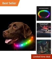 Dog Collar, Rechargeable RGB Color Changing Light Up Collars, Waterproof Lights