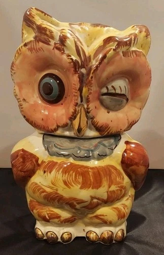 Vintage Shawnee Pottery Blue Eyed Winking Owl Cookie Jar 1950s USA