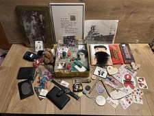 Large Curated Junk Drawer Lot w/ Vintage Decorative Tin   Ephemera Smalls