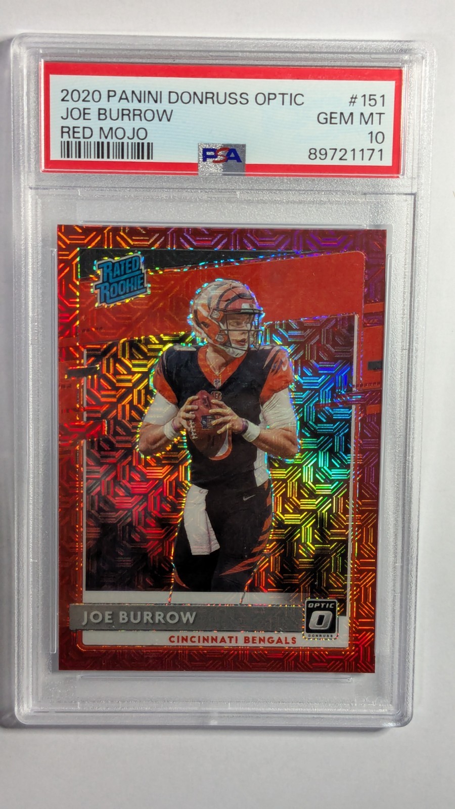 2020 Donruss Optic Joe Burrow Rated Rookie Red Mojo PSA 10