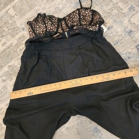 NWT Blashe Sz Medium Wide Leg Lace Cutout Pleated Black Nude Sleeveless Jumpsuit