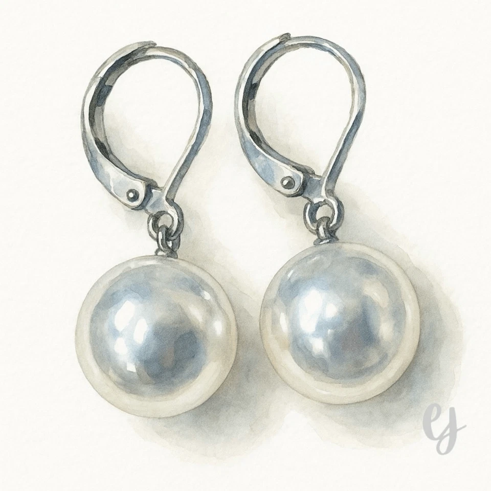 Pendientes colgantes de perlas simuladas Jules tono plata cierre de palanca nuevos con etiquetas Foto 3 de 4